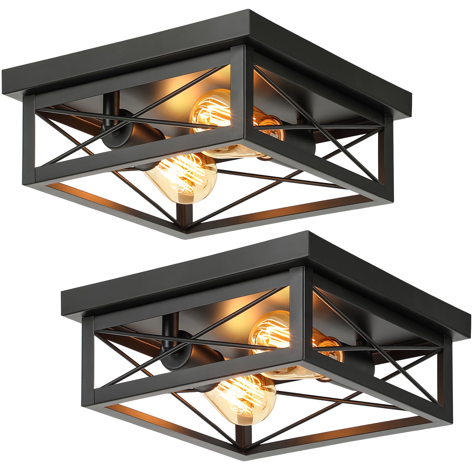 ayakanashu　0519 Kondras 2-Light Industrial Square Flush Mount Ceiling Light